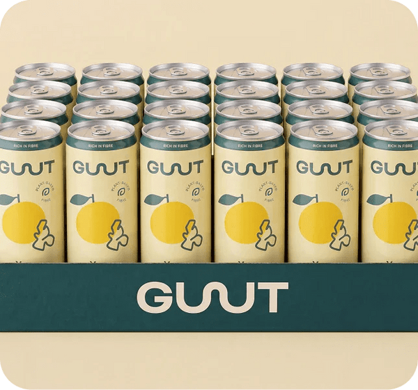 GUUT Yuzu Ginger GUUTsy 24 pack prebiotic soda tray with Swiss-made fibre soda cans